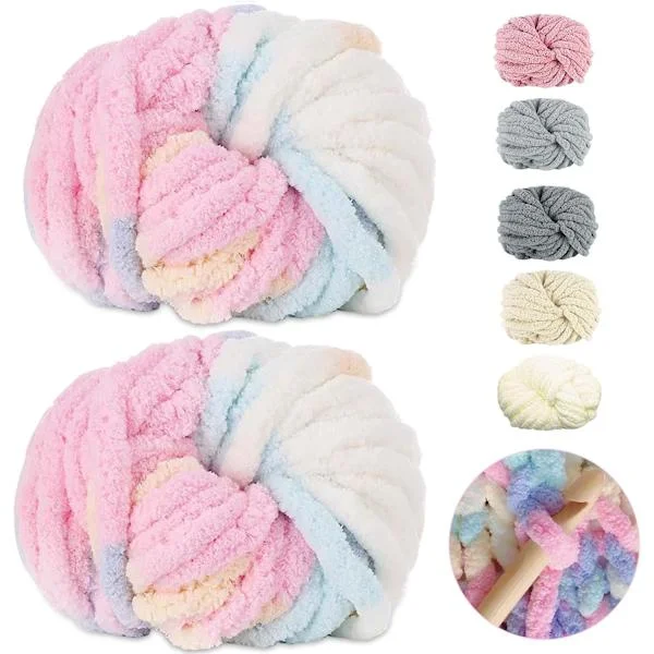 500g (250gx2) Chunky Garnboll ca 54m Chenille Chunky Pelsgarn Myk Ull Chunky Garn Myk Strikkegarn for Heklede Tepper Skjerf Hatter marshmallow