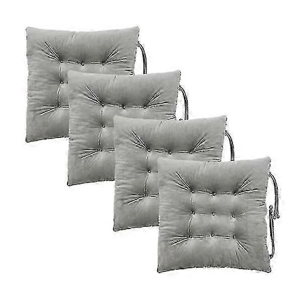 Pakke med 4 stoltrekk Stoltrekk med knytebånd for spisestuestoler, kontorstoler, trekk 100% polyester, maskinvaskbar, lys grå