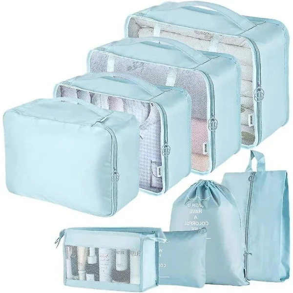 8-pack Organizer Set för Resväskor, Förvaringsväskor, Packkuber, Resväskor, Presenter Blå