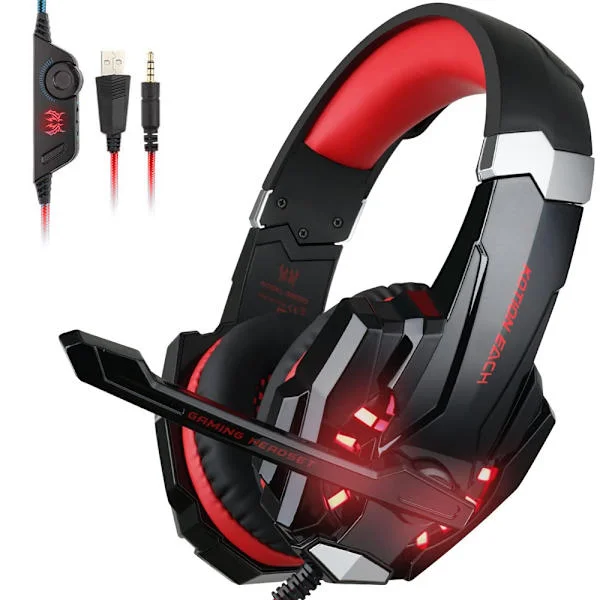 Stereo Gaming Headset, Noise Cancelling Over Ear Headphones with Microphone, LED Light, Bass Surround, Soft Memory Foam Earmuffs for Laptop Gaming