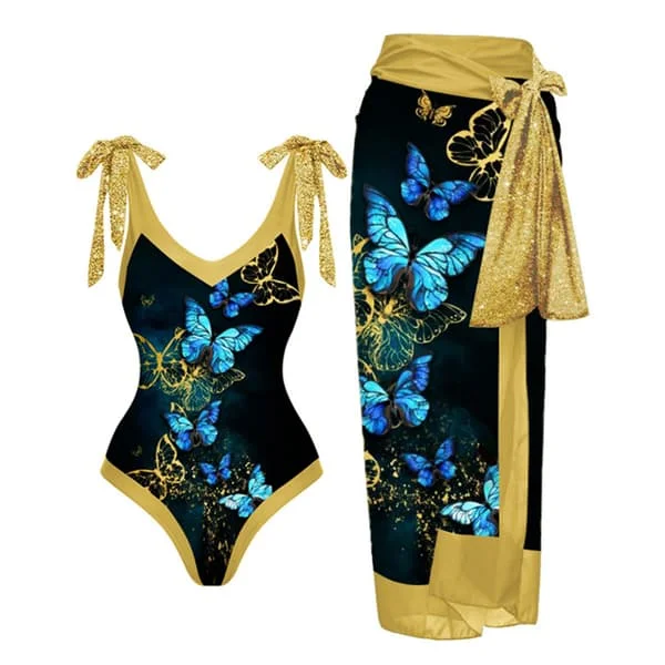 2026 Kvinnor Baddräkt Bikini Baddräkt Topp Klänning Set Blomstermönster Dam Baddräkt Tvådelad Kostym Mode Dam Baddräkter