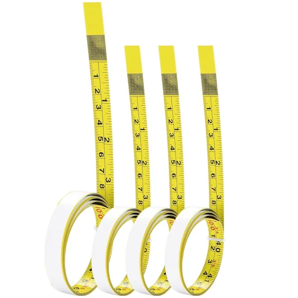 4-pack självhäftande stålmåttband, 110 cm (44 tum) vänster-höger läsande linjaldekaler kompatibla med arbetsbänkar och träbearbetning (gul)