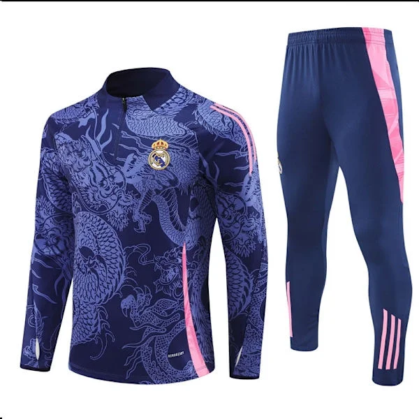 2425 Ny Real Madrid Fotball Langermet Halv Glidelås Trenings T-skjorte Voksne og Barn Mørkeblå - Perfekt Mørkeblå-P7- Mørkeblå-XF28- Mørkeblå