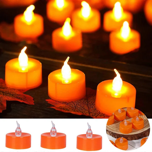 Halloween 12-pakning Oransje Telys Batteridrevne LED Telys Med Varmhvite Gresskar For Halloween (FMY) Gul