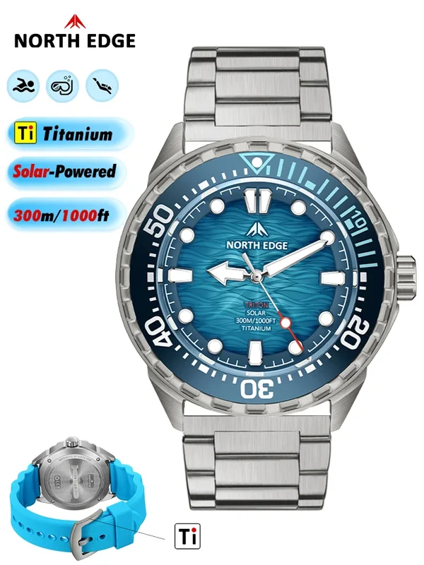 AliExpress - Montre de plongée solaire NORTH EDGE TRITON-TI en titane et acier inoxydable, montre à quartz de luxe pour homme, étanche 300 m, 