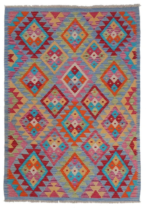 Kelim Afghan Old Style Vloerkleed Oosters Donkerrood/Donkergrijs (Wol, )