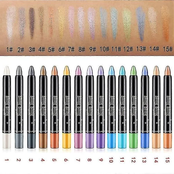 15 Farver Øjenskygge Stick Vandtæt Øjenskygge Blyant Shimmer Glitter Øjenskygge Crayon Langtidsholdbar Øjenskygge Stick Sæt