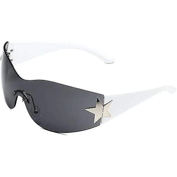 Y2k Rimless Women's and Men's Glasses with Wraparound Futuristic Oval Lenses Solid Color Sunglasses Pink/Grey Gradient