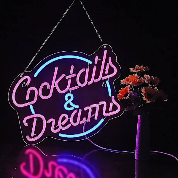 Cocktails And Dreams Neon Skylt För Väggdekor Neon Skyltar Med Dimbar Strömbrytare Led Neon Skyltar Sovrum Öl Bar Neon Ljusskylt Hotell Fest Klubb 