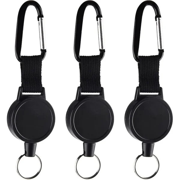 3 kappaletta ID-tunniste Jojo, kestävä avaimenperä, avainrulla, avain Jojo, jossa 65 cm/25 tuuman teräslanka, musta