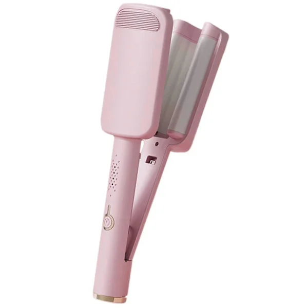 3-barrel deep wave tong portable anti-scald hair crimper fast heating cordless hair curler for all hair types Pink UK plug