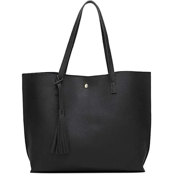 Women's Handbag Tote Bag Soft PU Leather Large Capacity Women Top Handle Shoulder Bag For Women Black Handbag Black