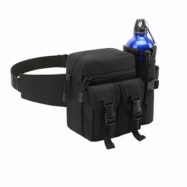 Fanny Pack, Fashion Waist Bags with Bottle Holder Adjustable Belt Travel Waist Pack (Black)