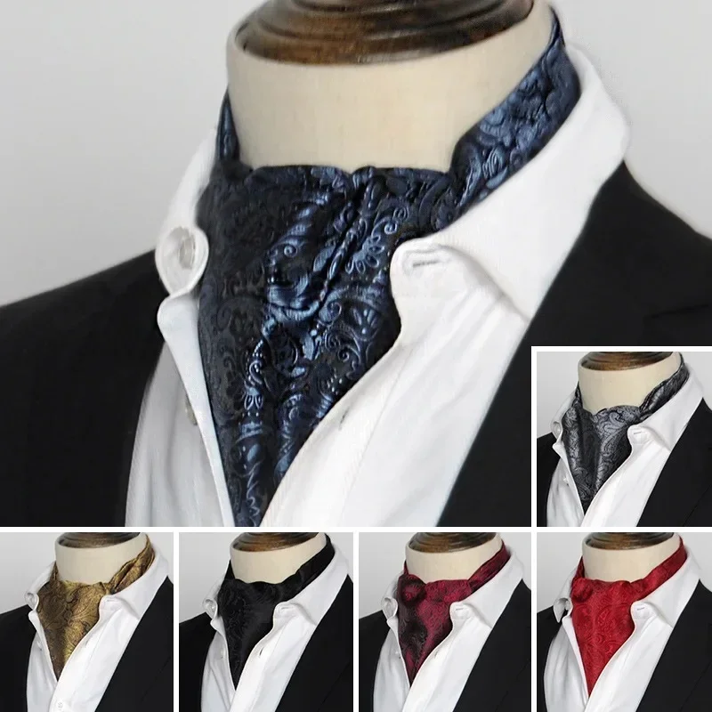 AliExpress - Hommes Vintage Polka Dot Wedding Formal Craings.com Ascot Scrunch Self Style britannique Gentleman Polyester Paisley Retro Neck, aught 