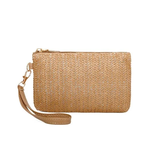 Dame PE Strå Håndveske Tote Vevd Strå Clutch Veske Dame Sommer Veske Strand Ferie Veske Beige