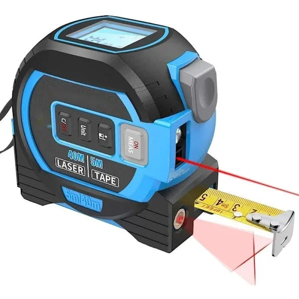 Allmektig Hersker, 3-i-1 Infrarød Laser Målebånd, Den Allmektige Herskeren, Digitalt Målebånd med Laser, Laser Avstandsmåler med LED-Display (Blå)