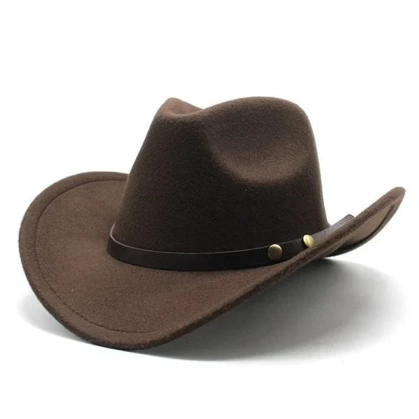 QU-American Western Cowboy Hat Felt Hat for Men and Women Riding Hat Rolled Brim Imitation Wool Jazz Hat Cowboy Hat Br,A