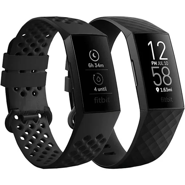 Ersättningsarmband kompatibelt med Fitbit Charge 3/Fitbit Charge 4 Armband för kvinnor och män, Flytande Silikon Sportarmband 2-pack (Svart, L)