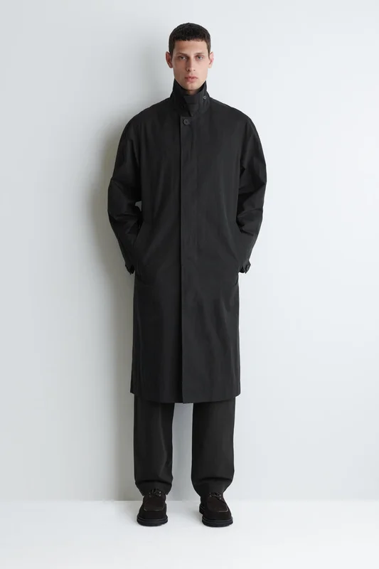 COS Men's Trench Lungo In Cotone in Nero