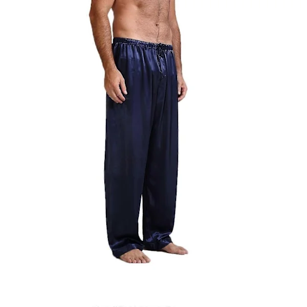 Herre Silke Satin Pyjamas Bukser Til Mænd Soveunderdele Nattøj Ensfarvet Snøre Taljebånd Nattøj Bukser GuanGuan