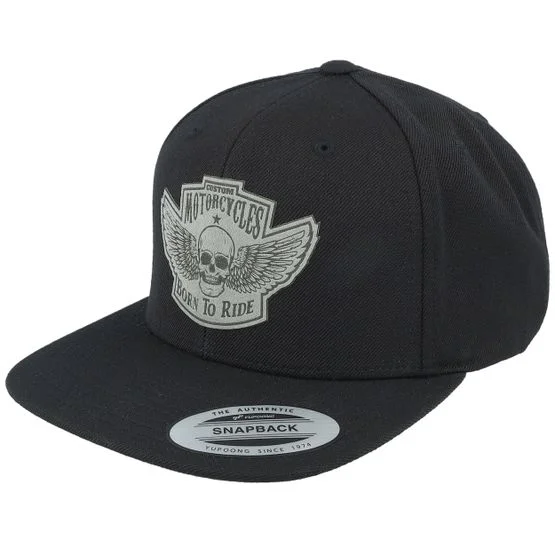 Born To Ride - Svart snapback Caps - Custom Motorcycles Grey Patch Black Snapback @ Hatstore