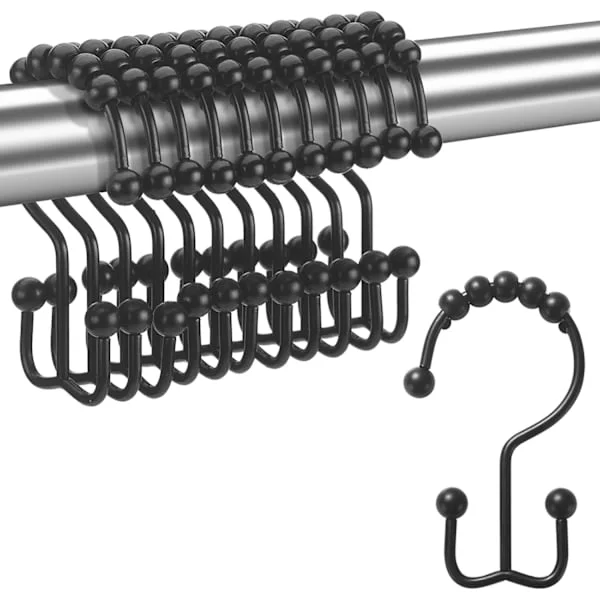 Shower Curtain Hooks Rings, Rustproof Metal Double Glide Shower Hooks for Bathroom Shower Rods Curtains