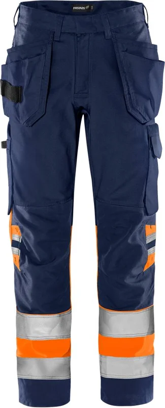 Arbetsbyxor Fristads Herr Varsel Green hantverkarbyxa 2640 GPLU, klass 1, Varsel Orange/Marinblå Arbetskläder