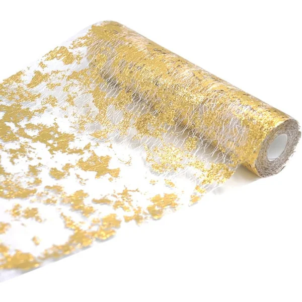 5M Gold Metallic Table Runner, 28cm Width Gold Foil Tablecloth, Gift Floral DIY Wrapping Ribbon For Birthday Party Wedding Christmas