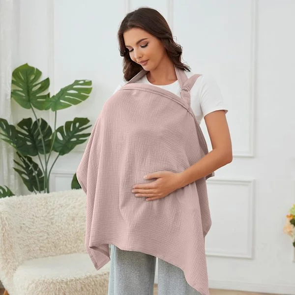 [KK]Muslin Nursing Cover for Breastfeeding, Breathable 100% Cotton Breastfeeding Cover with Rigid Arch for Mom's Nursing Apron (Light Pink)