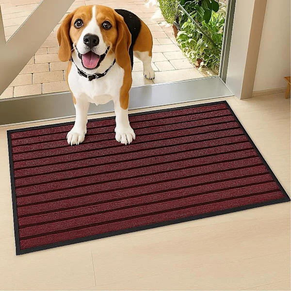 Burgundy Doormat for Indoor and Outdoor Use 40x60 cm Non-Slip Water Absorbent Rubber Mat Heavy Duty Floor Mats