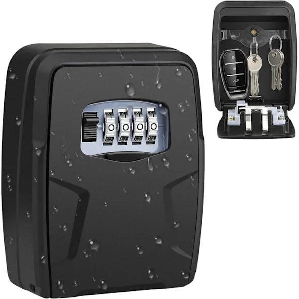 Large Wall Mounted Key Lock Box with 4-Digit Combination Lock. Waterproof Car Key Safe and Card Safe for Home. Office. Garage and School
