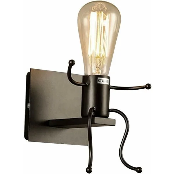 Cham Moderne Vegglampe Dukke Vegglampe Liten Mann Jern Metall Kjøkken Restaurant Bar Soverom Kafé E27 Svart