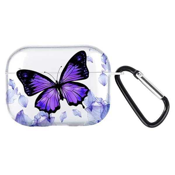 Apple AirPods Pro opladningsetui Cover Pattern Print TWS Earbuds Flexible Case - Lilla Sommerfugl / Transparent