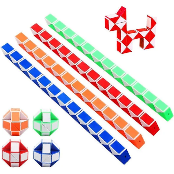 Tärningsleksak - Set med 4 12 delar, 24 block - Magic Speed Cube / Snake Cube Puzzle / Magic Snake Cube - 3D IQ-leksak för barn och vuxna[D]