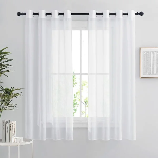 Hvite, transparente gardiner - sett med 2 korte gardiner 140 x 160 cm