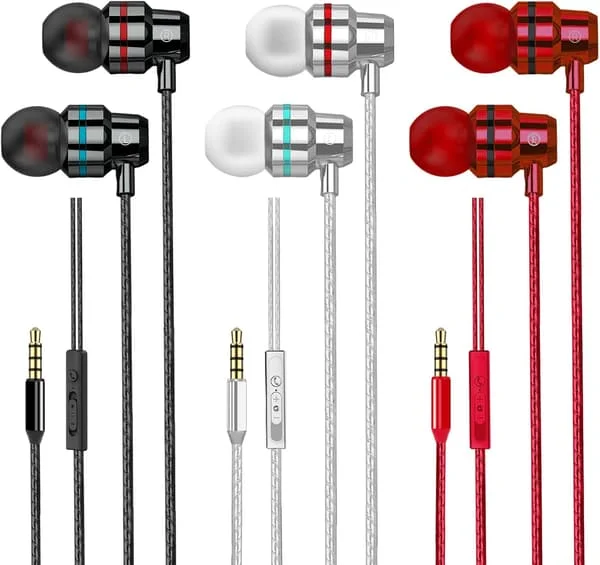 3-pack Headphones, In-Ear Wired Earphones with Microphone and Volume Control, Noise Isolating and Deep Bass, Lightweight Headphones