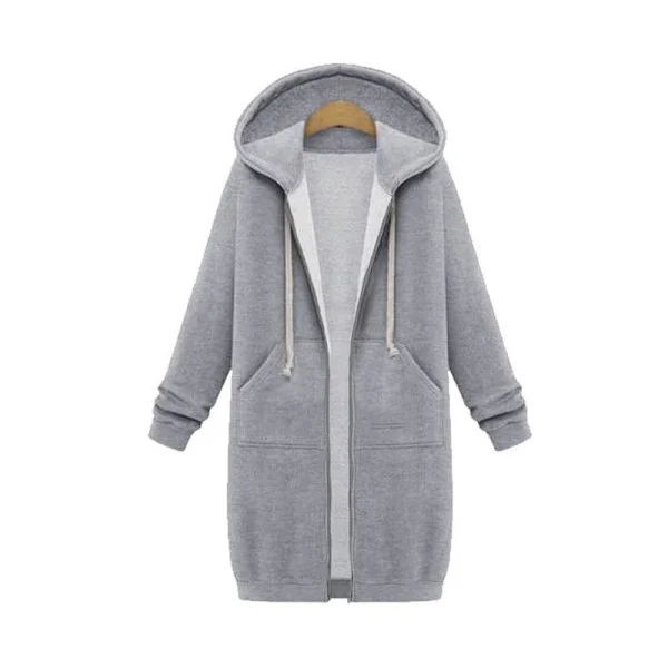 Dam Hoodie Sweatshirt Jacka med Dragkedja, Lång, Plus Size Ljusgrå 3XL Ljusgrå