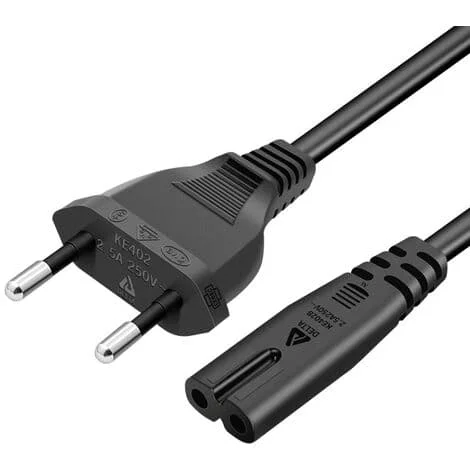 Strømkabel 1,5 meter 2-pinners Euro-plugg strømledning for Samsung Philips LG Sony TV, PS4, PS3, PC-skjerm, skriver svart