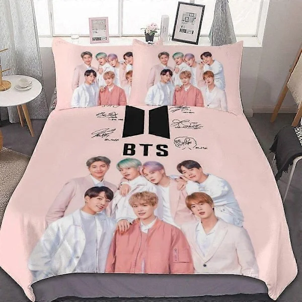Sengesæt CA612 Kpop BTS Dynebetræk Sæt 3-delt Sengesæt Blødt Varmt Og Komfortabelt Blødt Sengesæt med 1 Dynebetræk Og 2 Pudebetræk til Soveværelset