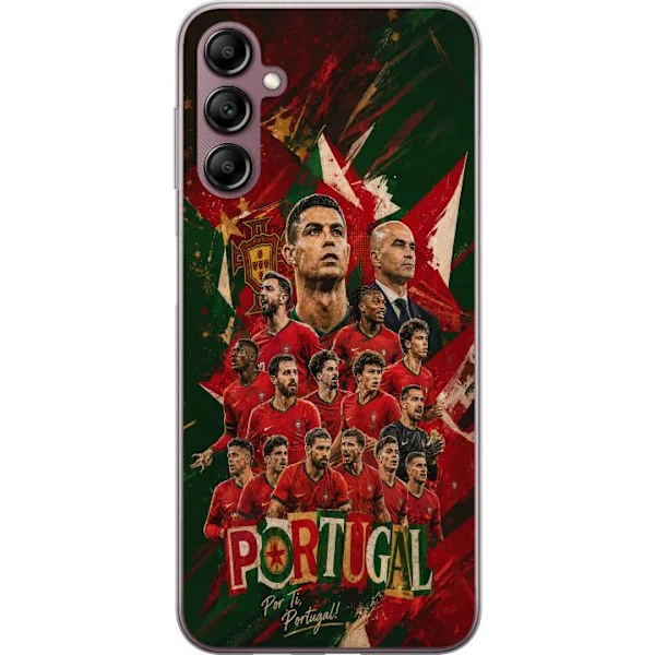 Kompatibelt Mobilskal till Samsung Galaxy A14 5G Portugalsk fotbollsmotiv med Cristiano Ronaldo och landslagsspelare i intensiv röd design