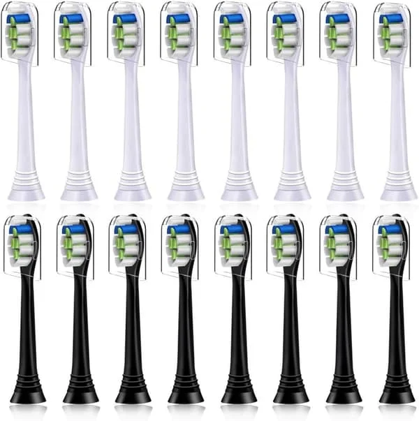 16-pack Replacement Brush Heads Compatible with Philips Electric Toothbrush. 8 White and 8 Black