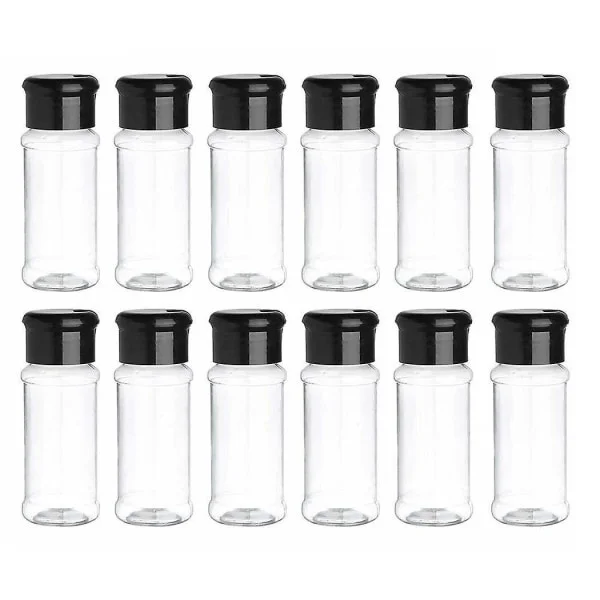 12-pak plastikkrydderiglas med låg, 100 ml krydderiopbevaringsbeholder flaske krydderiglas