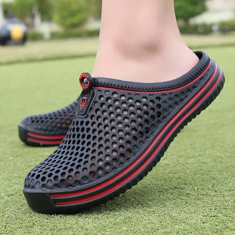 AliExpress - Sommer Paar Atmungsaktive Halbe Hausschuhe Männer Outdoor Baotou Loch Sandalen Strand Flip-flops männer Casual Flip-flops Plattform 