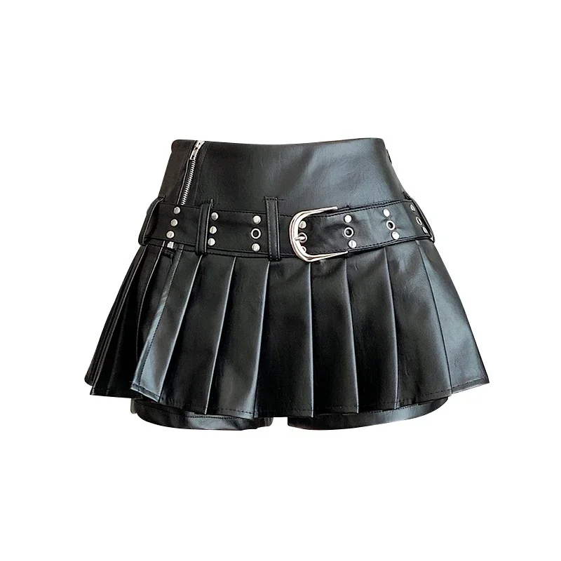 AliExpress - Damen Schwarzer Gothic A-Linie Plissee Lederrock Y2k Mini Shorts Röcke Harajuku Koreanischer Emo Rock 2000er Vintage Kleidung Sommer