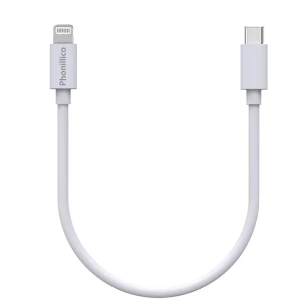 Kabel 20 cm USB-C Lightning Laddare Vit för iPhone 12 / 12 MINI / 12 PRO / 12 PRO MAX / 11 / 11 PRO / 11 PRO MAX / SE Phonillico