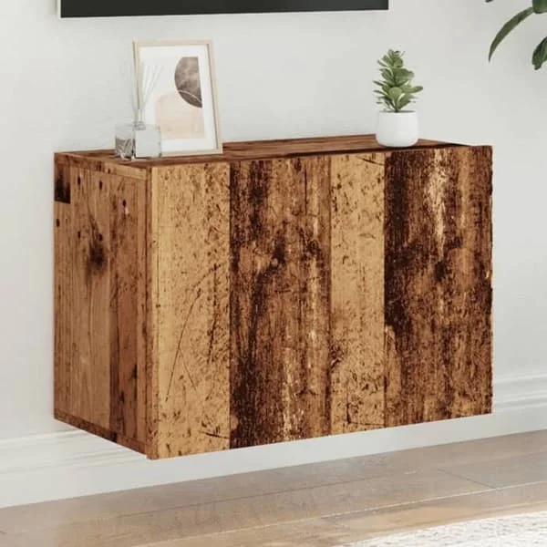 vidaXL Väggmonterad TV-möbel gammalt trä 60x30x41 cm, TV-stöd, mediearmar, TV-konsol, HiFi-möbel, underhållningscenter, 857662