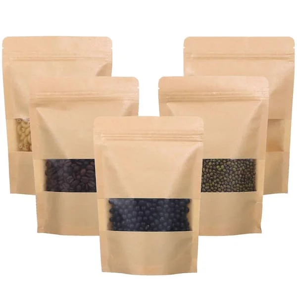50 st Brown Paper Bags Stående Påsar Kraftpåsar Kaffe Påsar Keks Påsar Förslutningsbara Påsar För Förpackning