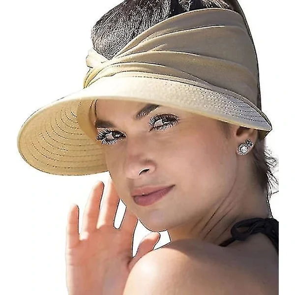 /EA/Solskjerm caps, dame sol strandhatter med UV-beskyttelse bred brem solhatt for sport strand golf fotturer-beige