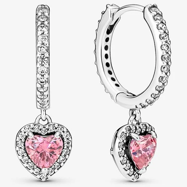 Pandora Sterling Silver Halo Hjärta Hug Brilliant Year Örhängen 291445C01, Inkluderar Originalask