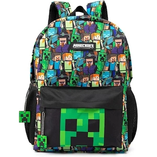 Minecraft poikien reppu | Musta lasten reppu | Vihreä Creeper, Enderman ja luolahämähäkki